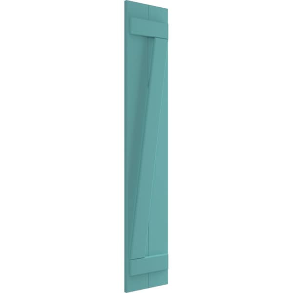 True Fit PVC, Two Board Joined Board-n-Batten Shutters W/Z-Bar, Pure Turquoise , 10 3/4W X 48H